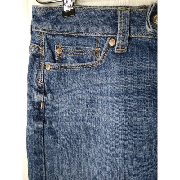 Gap Jean Mini Skirt Womens Sz 4 Blue Medium Wash Short Whiskers Stretch - Picture 2 of 7